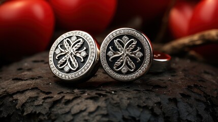 Elegant silver and diamond cufflinks detail