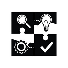 Strategic Business Solution Concept with Interlocking Puzzle Pieces Representing Problem-Solving, Innovation, and Process Completion