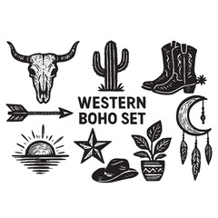 Linocut western boho set vector © Suma