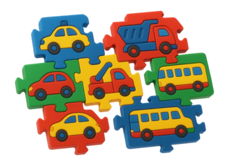 Foam puzzle with interlocking vehicles