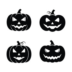 Scary Jack-o-Lantern Faces Black Halloween Icons Set
