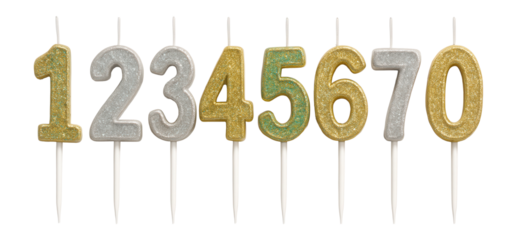 Glittery number candles for cake decoration