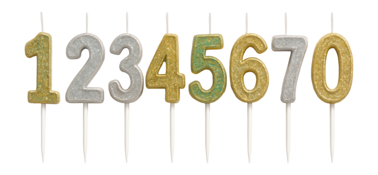 Glittery number candles for cake decoration