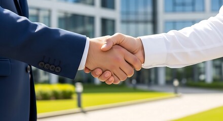 Handshake Between Business Professionals Outside Modern Office Building