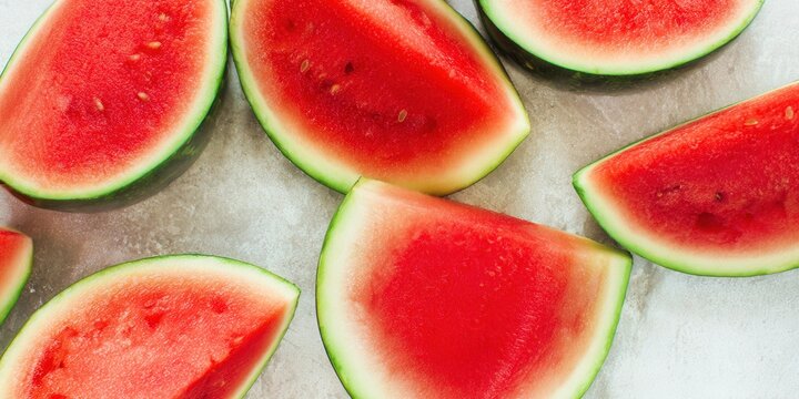 Overhead shot of fresh, juicy watermelon slices perfect for summer.