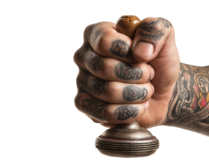 Close Up of a Heavily Tattooed Hand Gripping an Object