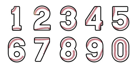 Baseball Uniform Number Icons,  Vector Clipart Set of Digits 1 to 9 Isolated on White Background for Sports Jerseys, Team Logos, and Athletic Design Projects