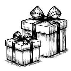 Two boxes with bows on them. One is on the left and the other is on the right