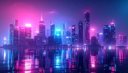 Neon-lit futuristic city skyline at night inspired by cyberpunk aesthetics.