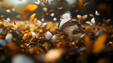 Fototapeta premium Butterfly In Autumn Leaves