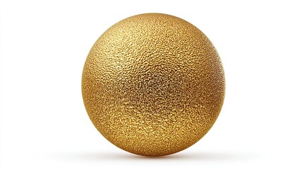 A perfectly spherical, golden orb with a subtly textured, matte surface, casts a small shadow on a stark white background