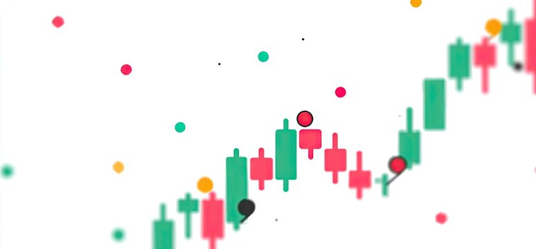 Abstract stock chart with colorful candlesticks and scattered points