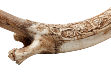Close-Up of Intricate Bone Carving with Brown and White Detail