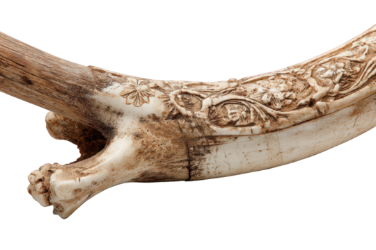 Close-Up of Intricate Bone Carving with Brown and White Detail - Powered by Adobe