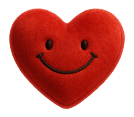 Heart-shaped plush toy with stitched smile
