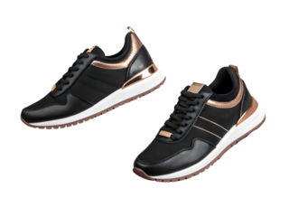Black athletic shoes with rose gold accents isolated on a transparent background footwear