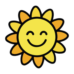 Obraz premium Cute smiling sun character with orange rays