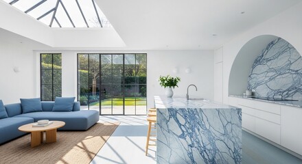 Stunning Modern Home Interior with Natural Light and Marble Kitchen