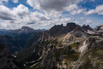 Beautiful sunny day in Dolomites mountains. View on Tre Cime di Lavaredo