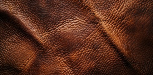 Close-up view of textured brown leather, showcasing its rich patterns and natural imperfections