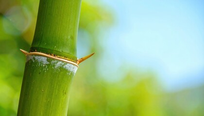 Bamboo culm node ring close view fresh green clean sky margin wallpaper representing botanical structure detail suitable for natural design