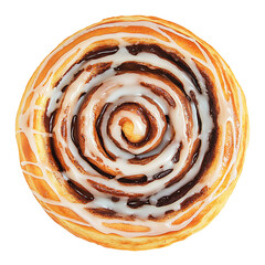 Fototapeta premium Top View of a Glazed Cinnamon Roll with Swirled Filling