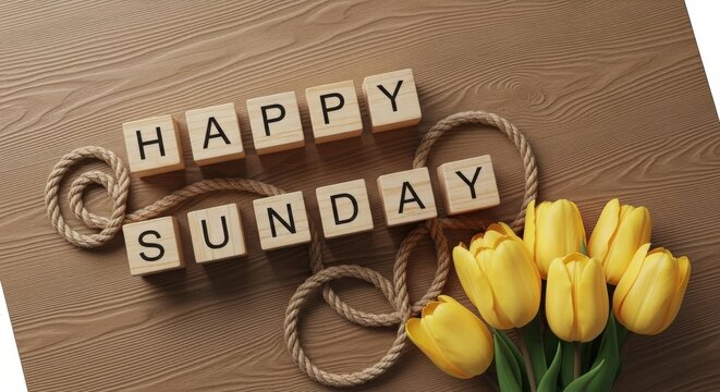 Happy Sunday Tulips Wood Blocks Message Wooden Table Sunday Funday Weekend Relax