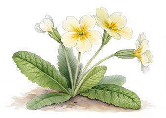 Watercolor painting of primrose flower isolated on white background
