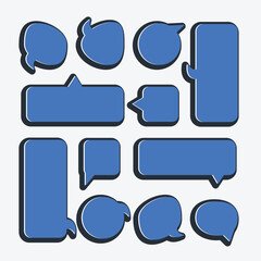 A large set of white speech bubbles with black volumetric shadow in various shapes and sizes. Suitable for comic design, illustrations, and other creative uses