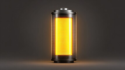 Cylindrical battery with glowing orange/yellow inner core