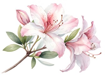 Fototapeta premium Watercolor painting of azalea flower isolated on white background, botanical art