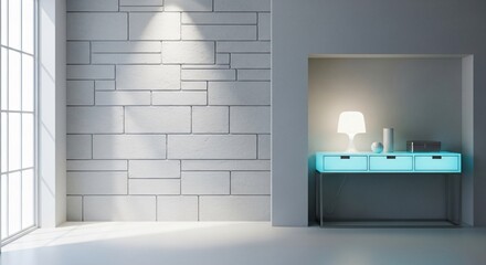 Modern Interior with Textured Wall and Illuminated Console Table