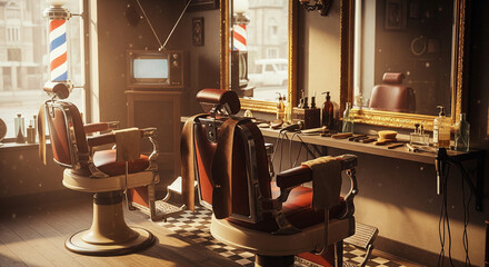Vintage Barbershop with Old Television