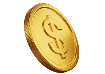 Isolated gold coin with dollar sign on a black background concept