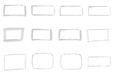 Sammlung von 12 grauen Rahmen - Pinsel Zeichnungen