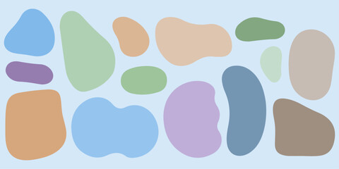 Abstract Seamless Pattern of Soft Blue Organic Shapes on White Background. Abstract modern illustration on pink. Pastel liquid drops abstract background design. Liquid abstract shapes Vector.