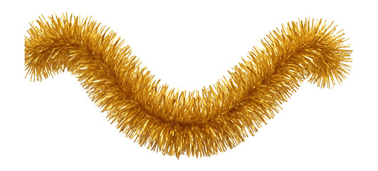 Gold tinsel garland with metallic sheen and shiny surface