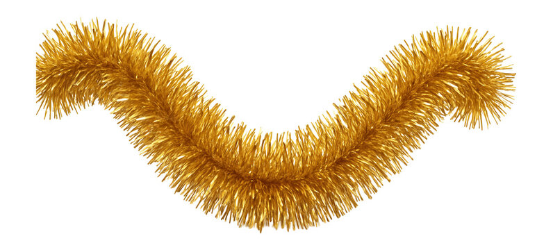 Gold tinsel garland with metallic sheen and shiny surface