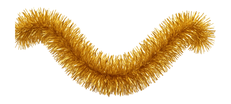 Gold tinsel garland with metallic sheen and shiny surface