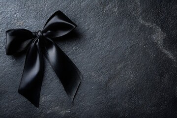 Black ribbon on dark textured surface satin bow slate