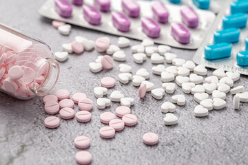 Variety of medicines and drugs.Medicine and healthcare concept.Variety of medicines and drugs.Medicine and healthcare concept.Pill for the prescription and treatment various diseases chemistry