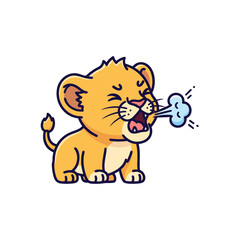 Fototapeta premium An adorable cartoon lion cub character letting out a mighty roar with a puff of air.