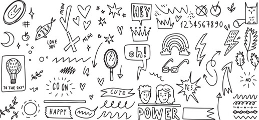 Motivation doodle set, power sketch icons, inspiration doodles, success clipart pack, idea light bulb sketch, doodle motivation art, business growth doodles, cartoon power elements, hand drawn success