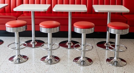 Retro Diner Booths and Chrome Stools Create a Vibrant, Classic Dining Scene