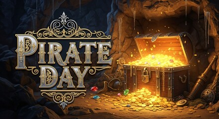 Celebrate Pirate Day with a bounty of treasure and jewels hidden in a mysterious cavern backdrop