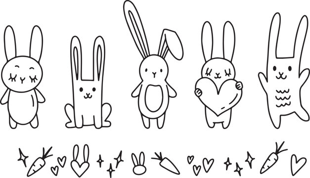 Rabbit doodle set, bunny doodles, cute rabbit clipart, cartoon bunnies sketch, Easter bunny doodles, hand drawn rabbit icons, animal doodle art, rabbit cartoon vector, bunny design doodles, doodle rab