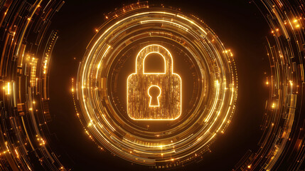 Futuristic Internet Network Security Concept With Encrypted Data Streams And Glowing Padlock Icon