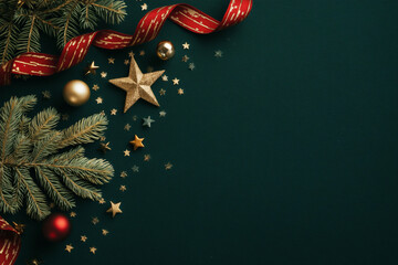 Hintergrund mit Textfreiraum: Weihnachten mit Sternen und Christbaumkugeln