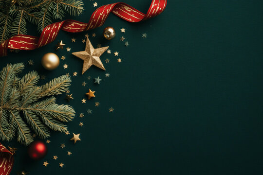 Hintergrund mit Textfreiraum: Weihnachten mit Sternen und Christbaumkugeln