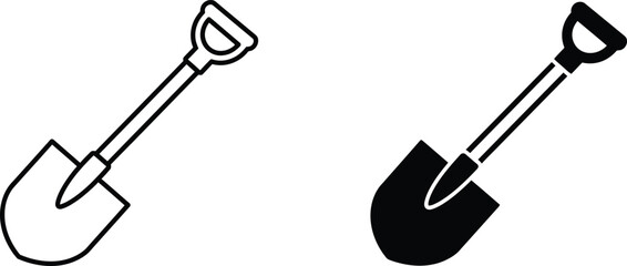 simple illustration of two shovels one outlined another filled